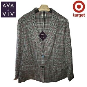🎯 Ava & Viv Front Button Gray Plaid Blazer Women's Size 2X